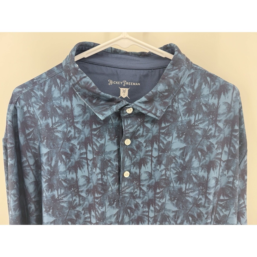 Hickey Freeman Polo Shirt Mens XXL Blue Performance Golf Short Sleeve Palm Tree